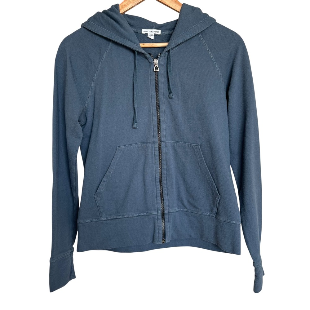 Standard James Perse Cotton Vintage French Terry Zip Up Hoodie Blue Gray 2 / M